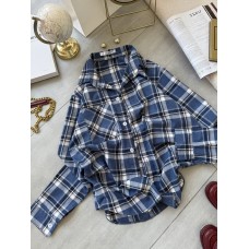 Рубашка из фланели в клетку джинс+белый