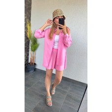 Летний костюм из батиста (юбка-шорты+рубашка) розовый