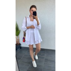 Летний костюм из батиста (юбка-шорты+рубашка) белый