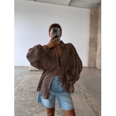 Легкая рубашка из батиста с длинным рукавом мокко