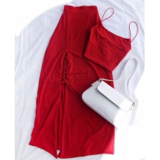 Базовый комплект: топ + юбка на шнуровке красный