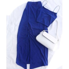 Базовый комплект: топ + юбка на шнуровке синий