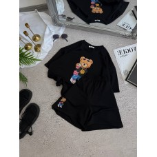 Трикотажный костюм с накатом (шорты+футболка свободного кроя) черный