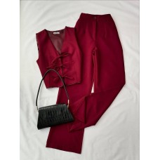 Костюм жилет с бантиками + штаны палаццо из плотной ткани бордо