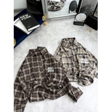 Рубашка с длинным рукавом в клетку с карманом на груди+накатом бежевый+шоколадная полоса