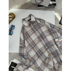 Льняная рубашка оверсайз в клетку бежевый