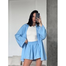 Свободный и легкий костюм рубашка+шорты голубой