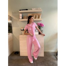 Костюм из вискозы (футболка+брюки палаццо свободного кроя+лонгслив) барби