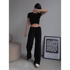 Костюм из вискозы (футболка+брюки палаццо свободного кроя+лонгслив) черный