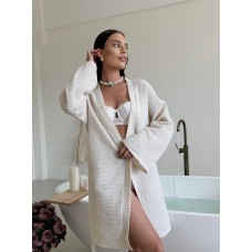Халат кимоно из хлопка вафля на запах под пояс кремовый