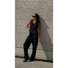 Костюм двойка Жилет на пуговицах+брюки палаццо (хлопок жатка) черный