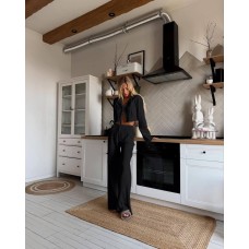 Костюм в рубчик: кофта на завязках+свободные штаны черный