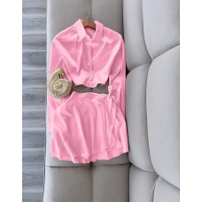 Комплект: Рубашка свободного кроя+юбочка на запах розовый