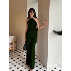 Летний костюм (топ с открытой спинкой и завязками на шее+свободные брюки) хаки