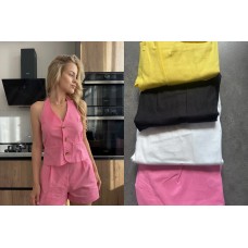 Летний Костюм (жилетка+шорты) лен молочный