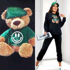 Трикотажный костюм (штаны+кофта с аппликацией) двухнитка черный