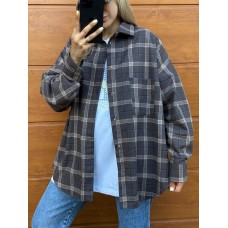 Рубашка с длинным рукавом в клетку оверсайз фланель черный с белой полоской