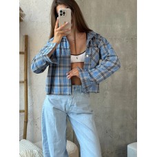 Укороченная рубашка из легкой ткани в клетку голубой