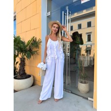 Летний костюм (блуза на бретелях с рюшами+свободные брюки) белый