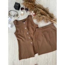 Костюм двойка Удлиненный жилет и мини юбка шоколад