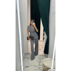 Костюм Безрукавый жилет с запахом+прямые брюки графит