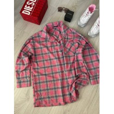 Рубашка оверсайз оригинального кроя (фланель) розовато-голубая клетка