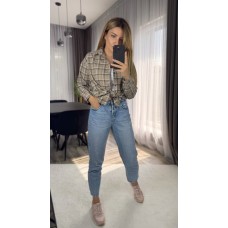 Рубашка прямого кроя из фланели с длинным рукавом бежевый