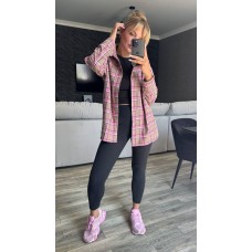 Рубашка прямого кроя в клетку+рукав длинный розовый+бежевый