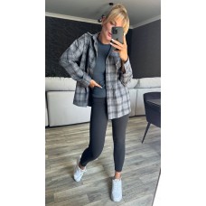 Рубашка прямого кроя в клетку+рукав длинный cерый