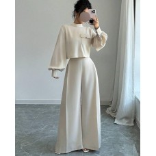 Женский костюм кофта интересного кроя+широкие штаны беж