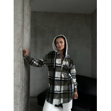 Флисовая удлиненная рубашка с капюшоном хаки