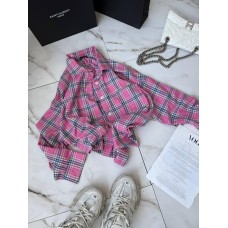 Базовая рубашка с длинным рукавом в клетку розовый+голубой