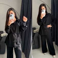 Летний Костюм свободного кроя (рубашка под пояс+брюки) черный