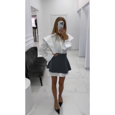 Костюм рубашка с акцентными широкими манжетами+Мини-юбка трапециевидного кроя графит