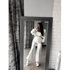 Спортивный костюм (кофта на кулиске по низу+брюки с резинкой по низу) молочный