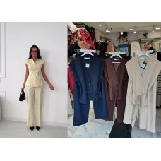 Костюм (жилет с поясом+брюки свободного кроя) костюмка тёмно-синий