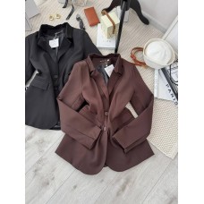 Классический пиджак с большими карманами+английским воротником шоколад