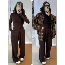 Женский костюм из лого: лонг+свободные штаны шоколад