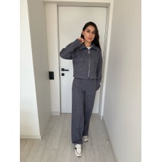 Костюм из кашемира (жакет на молнии с карманами+прямые брюки со стрелками) графит