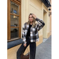 Укороченная oversize рубашка с байки черно-бежевый