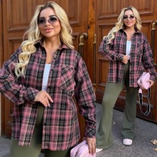 Рубашка oversize-фасон в клетку из мягкой фланели розовый