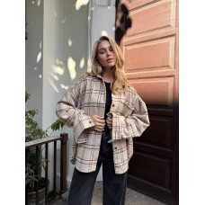 Oversize рубашка с байки свободного кроя бежевый