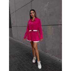 Костюм-двойка из вельвета: укороченный пиджак с клапанами+юбка- шорты малина