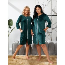 Женский Халат теплый на молнии с карманами (велюр на плюшевой основе) бутылочный