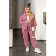 Вельветовый костюм (удлиненная рубашка+брюки талия+манжет по низу на резинке) пудра