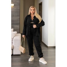 Вельветовый костюм (удлиненная рубашка+брюки талия+манжет по низу на резинке) черный