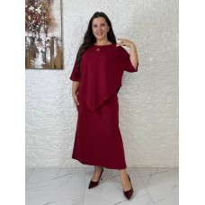 Комплект силуэтное длинное платье+кофта бордо