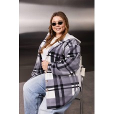 Рубашка с капюшоном и накатом на спинке (Флис клетка+тринитка) серый