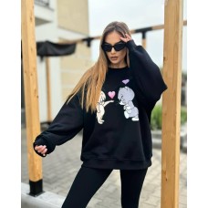 Костюм (свитшот + лосины средней посадке) черный