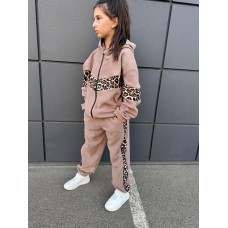 Детский/подростковый флисовый костюм с вставками (кофта+штаны) бежевый
